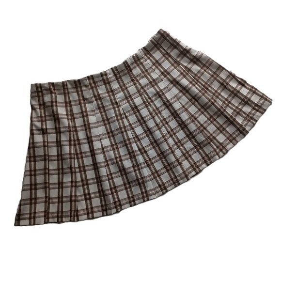 H&M Dresses & Skirts - Divided H&M Plaid Pleated White Brown Skater Skirt Women's Size 14
